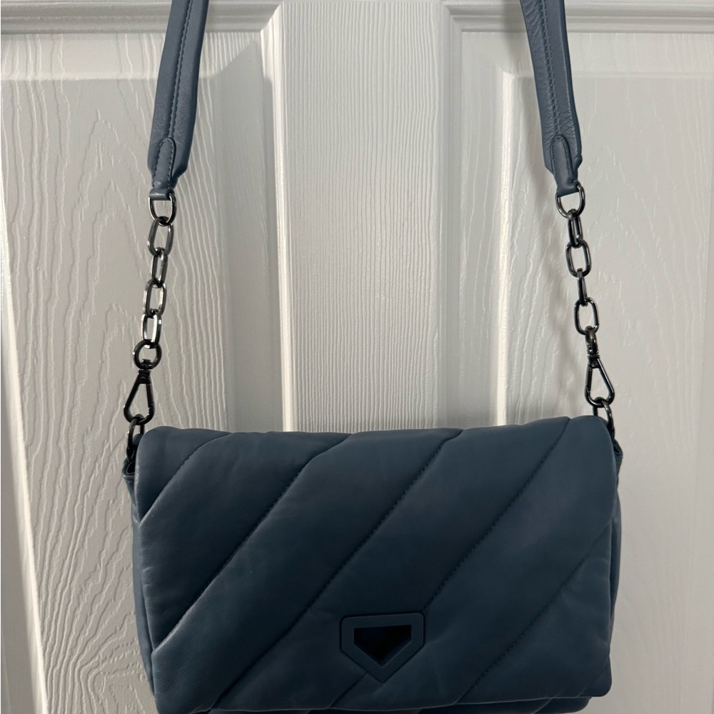 Chicos Blue Quilted Shoulder Bag with wrist strap